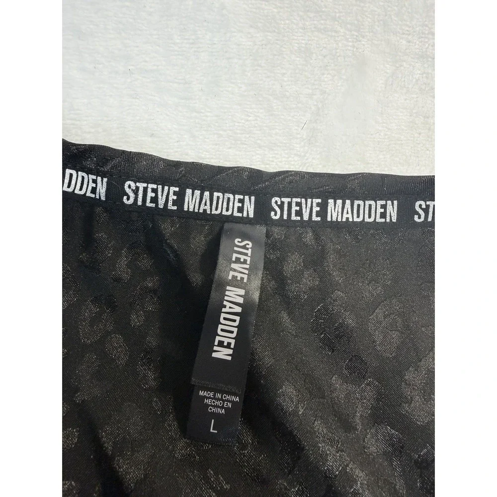 Steve Madden Black Satin Shortie PJ Set L Razorback Sexy Goth Dark‎ Fairy